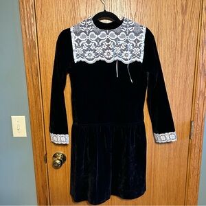 Vintage Girls Cinderella Brand Dress Size 14 Black Velvet, Lace Dress Victorian